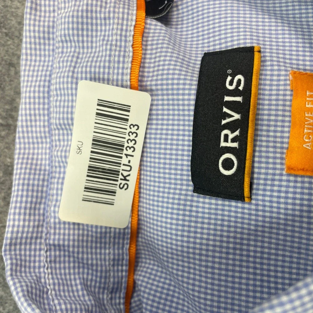 Orvis Mens Shirt L Blue Gingham Long Sleeve Active Fit Flat Front Fishing Hemp - Picture 16 of 16